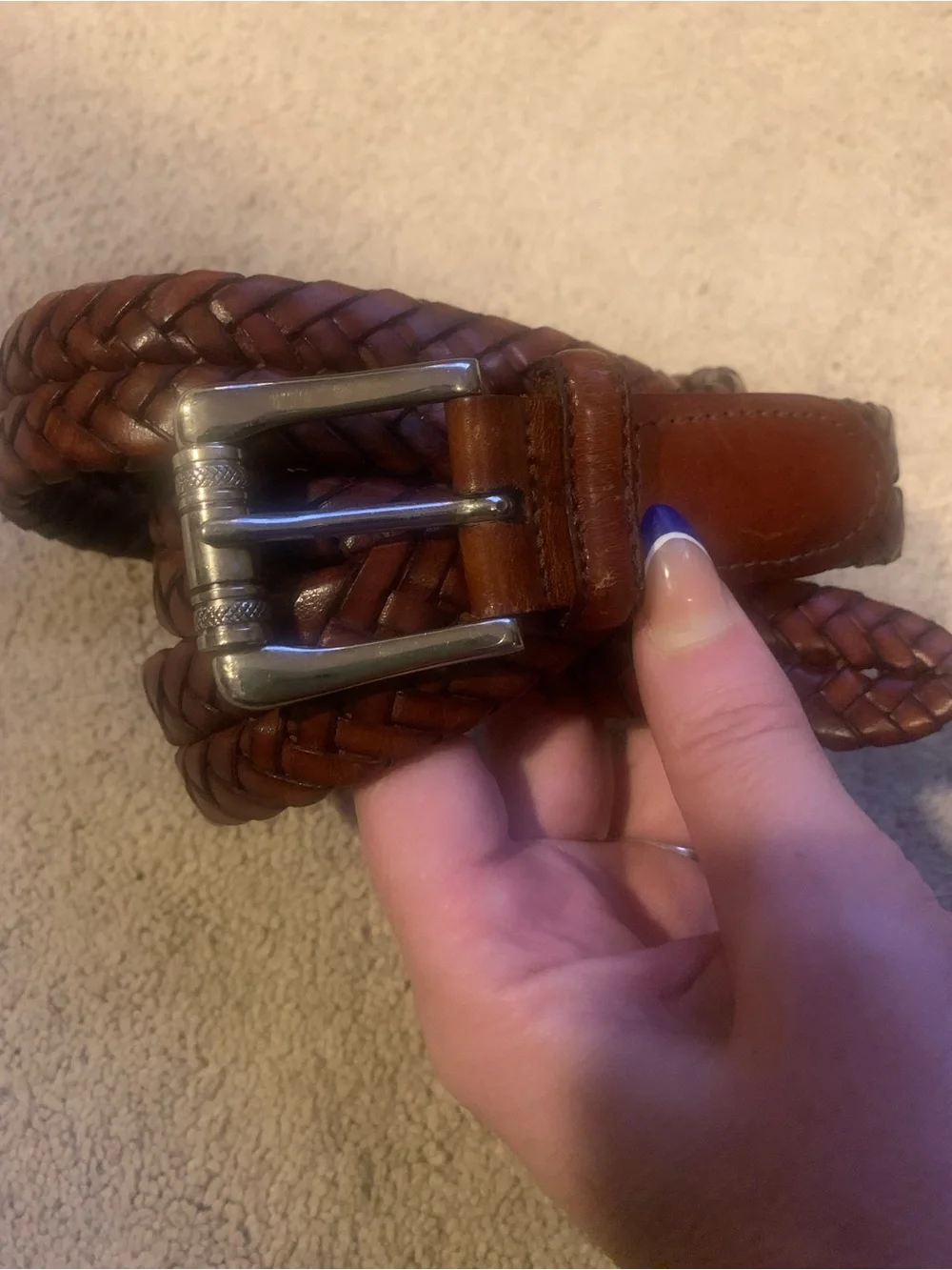 Vintage Martin Dingman Braided Leather Belt in Cognac Brown